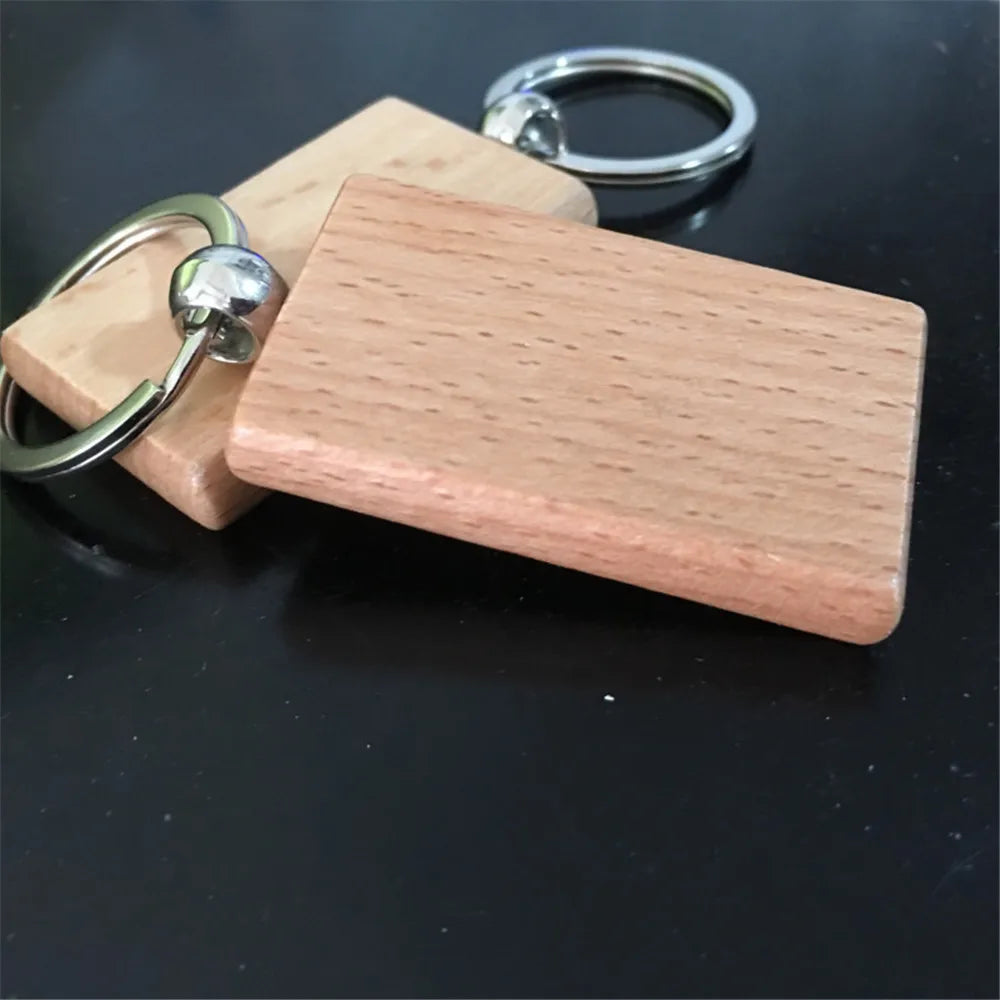 DIY Blank Wooden Key Chain Wood Keychain Key Ring Rectangular Engraving Key Holder Bag Pendant For Women