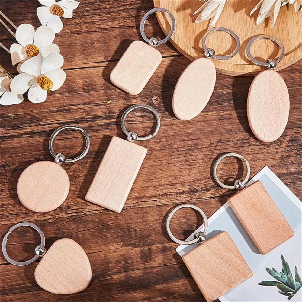 DIY Blank Wooden Key Chain Wood Keychain Key Ring Rectangular Engraving Key Holder Bag Pendant For Women
